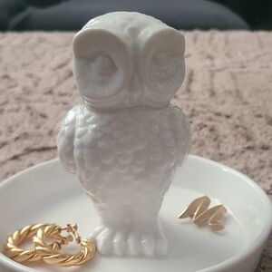 White Ceramic Owl Jewelry Dish Ring Holder Trinket Tray